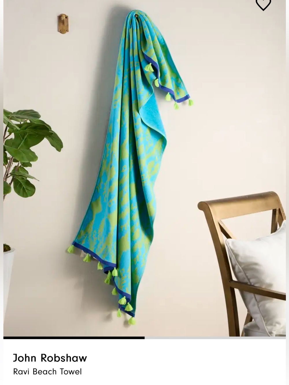 NWT John Robshaw Twl Peacock Turkish Cotton SET OF TWO Beach Towels Tassel Hem